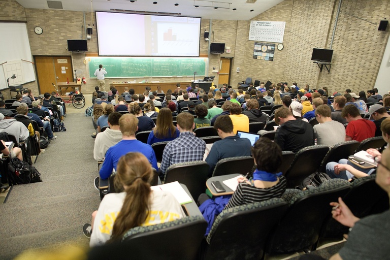 Kletzing teaching a large lecture class